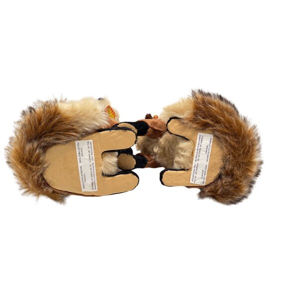 Lot of 2 Fabric Covered Fluffy Fur Tailed Foxes With Floral Wreaths 10" & 8.5" t - Picture 6 of 6